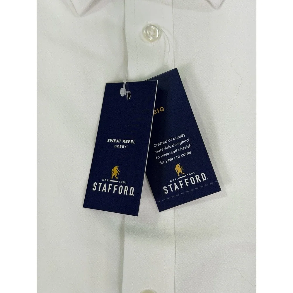 New Stafford Shirt Mens 4XL 20-21 White‎ Sweat Repel Dobby Collared Long Sleeve